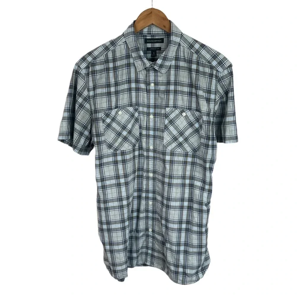 BF862 Mens Banana Republic CAMDEN Fit Preppy Plaid Button Shirt XL